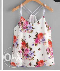 White, Pink, And Purple Floral Spaghetti Strap Shirt
