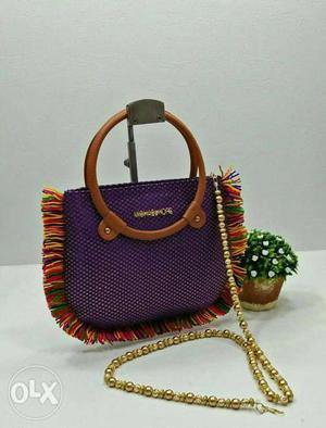 Women's Brown And Purple Handbag
