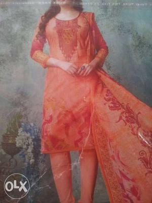 Women's Orange Floral Salwar Kameez Dress