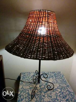 2 Lamps iron stand with cane lamp shade