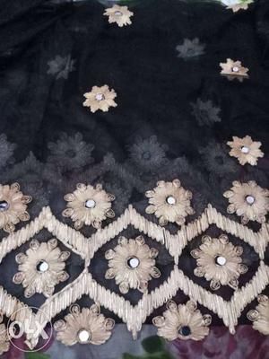 Black And Beige Floral Curtain