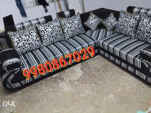 Black & white brand new L shape fabric sofa