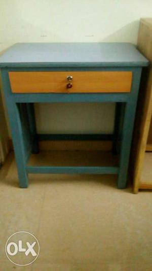 Blue And Brown Wooden Single Drawer Desk
