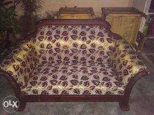 Brown And Gray Floral Padded Loveseat