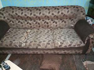 Brown And Gray Floral Suede 3-seat Sofa
