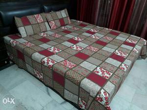 Brown, Gray And Red Floral Bed Set