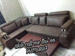 Brown Padded Sectional Couch