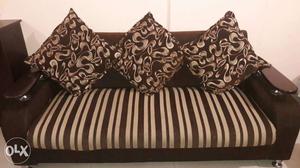 Brown Striped Fabric Sofa