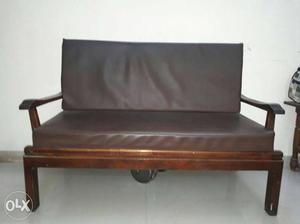 Brown Wood-framed Padded Gray Leather Sofa in excellent