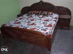 Brown Wooden Bed With Bedding Set