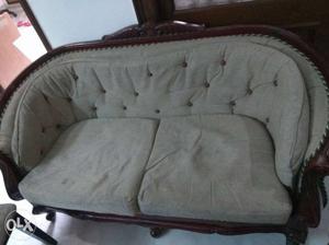 Brown Wooden Framed 2-seat Couch