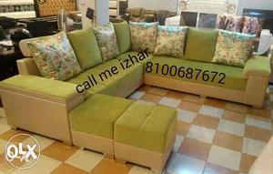 Green And White Velvet Sectional Sofa