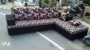 Maroon And White Floral Sectional Sofa