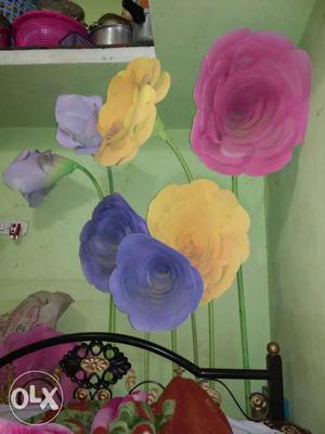 Pink, Yellow, And Blue Roses Backdrop Decors