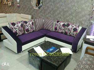 Purple And White Corner Sofa