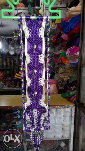 Purple And White Crochet Hanging Decor