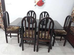 Rose wood, original colour not painted, table with 6 chairs