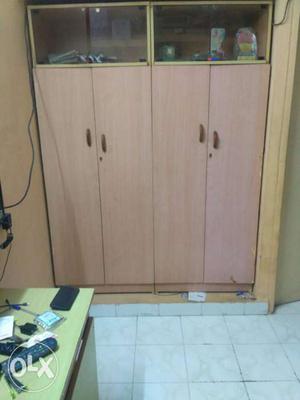 Two Beige Wooden 2-door Cabinets
