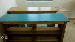 Two Blue And Brown Wooden Desks