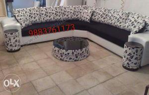 White And Black Floral Sectional Couch
