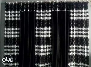 White And Black Mesh Window Grommet Curtain
