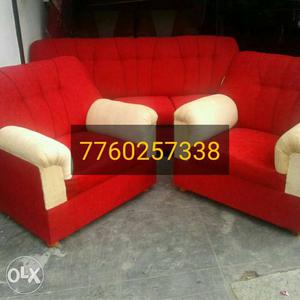 White-and-red Padded Sofa Chair