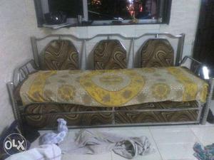 Yellow And Gray Floral Padded 3-seat Sofa