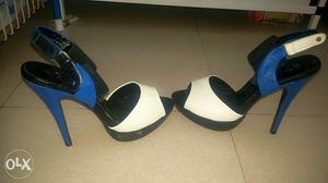 20 dresses White-and-blue Heeled Peep-toe Slingback Shoes