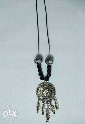 Black And Silver Dreamcatcher Pendant Necklace