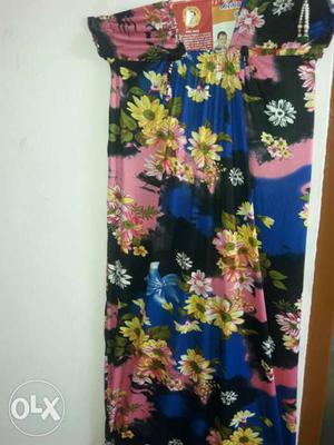 Blue, Yellow And Black Floral printed nighte 2 only
