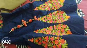 Blue orange and pink flowers design new lahnga