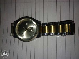 Ck siilver Round Face With Gold And Silver Link Strap Watch