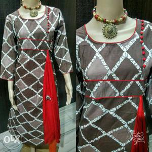 Gray And Red Sari Dress