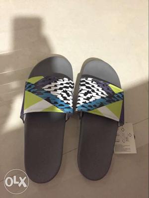 Green-white-blue-black-purple Leather Slide Sandals