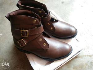 Men's brown synthetic leather heartbeat Boots With Box