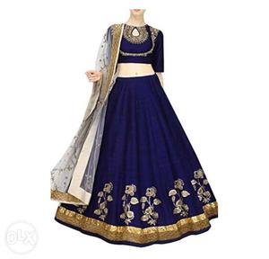 Navy blue with gold lehenga combined with white