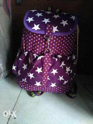 Purple And White Star Printed Knapsack Bag