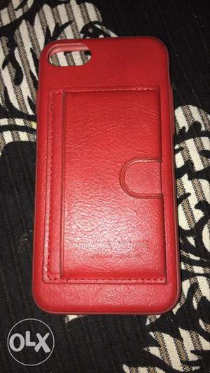 Red coloured leather cover for iPhone 7