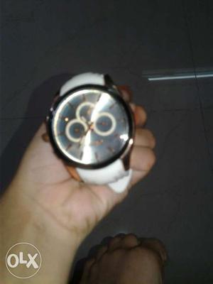 Round Black Silver And White Chronograph Watch