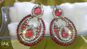 Ruby And Diamond Gold Pendant Earrings