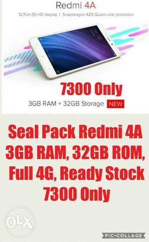 Seal pack Redmi 4A-GB RAM, 32GB ROM Ready stock