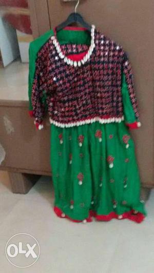 Two designer ghagara choli red and green color