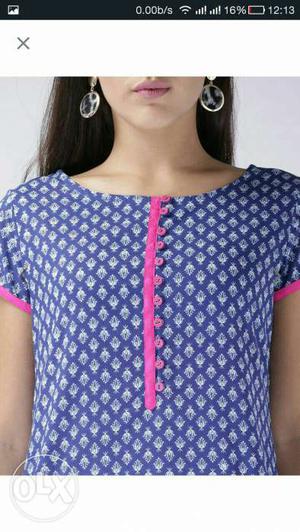 Women's Blue And Pink Dress