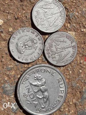 Four Silver India Rupee Coins