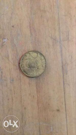 Round Copper 20 India Paise Coin