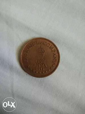 Round Copper One Anna  Coin