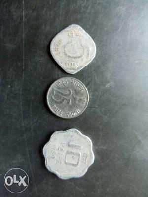 Three 5, 10, And 25 Indian Paise Coins