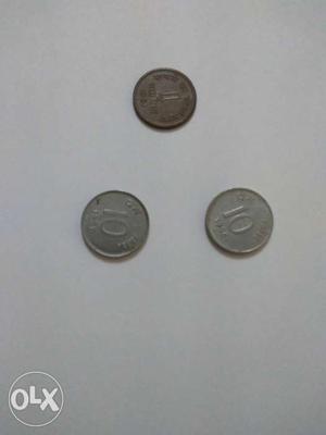  naya paisa copper coin (1 paisa) and 2 10