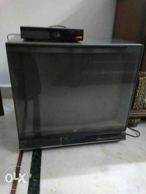 Black CRT Television With TV Box\