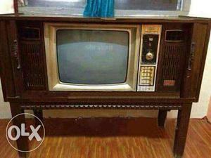 Gray And Brown Vintage CRT TV